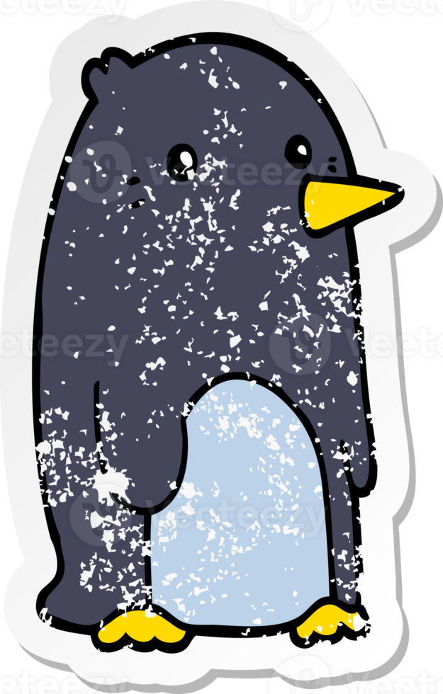 distressed sticker of a cartoon penguin png