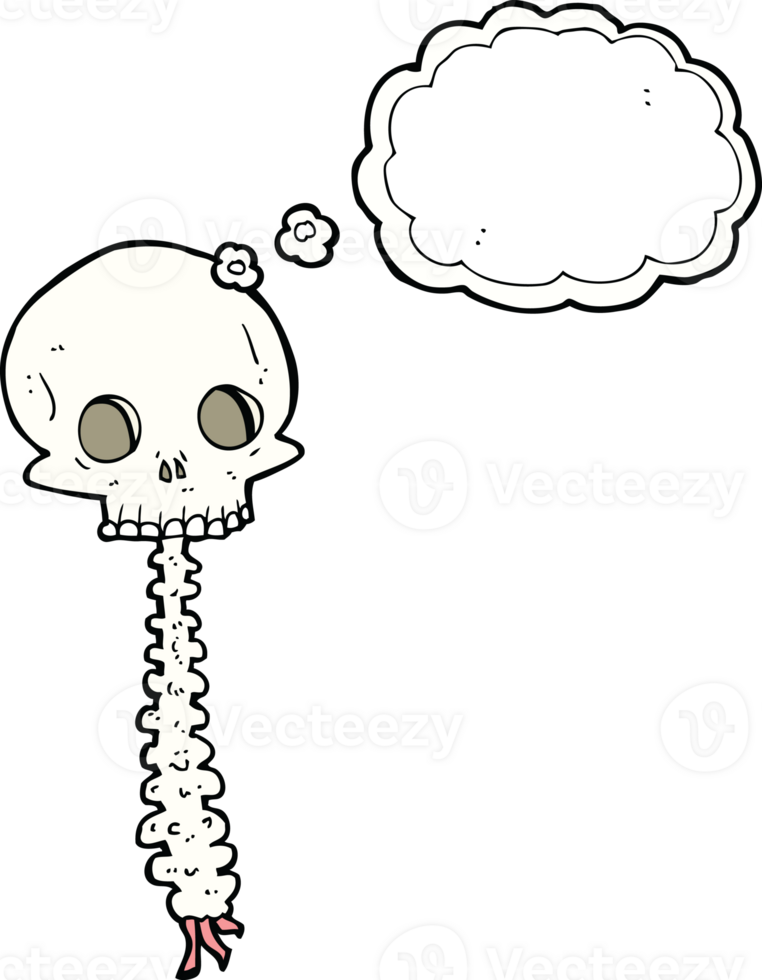 spooky cartoon sull and spine with thought bubble png