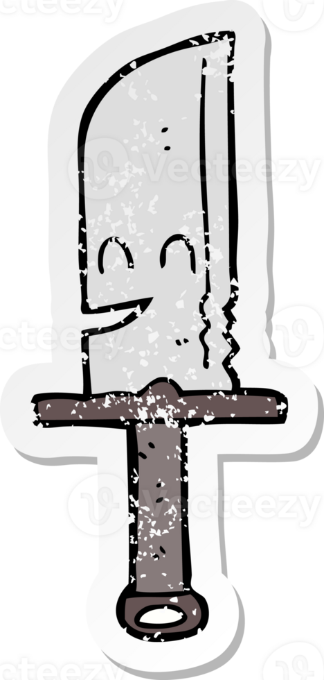 distressed sticker of a cartoon knife png