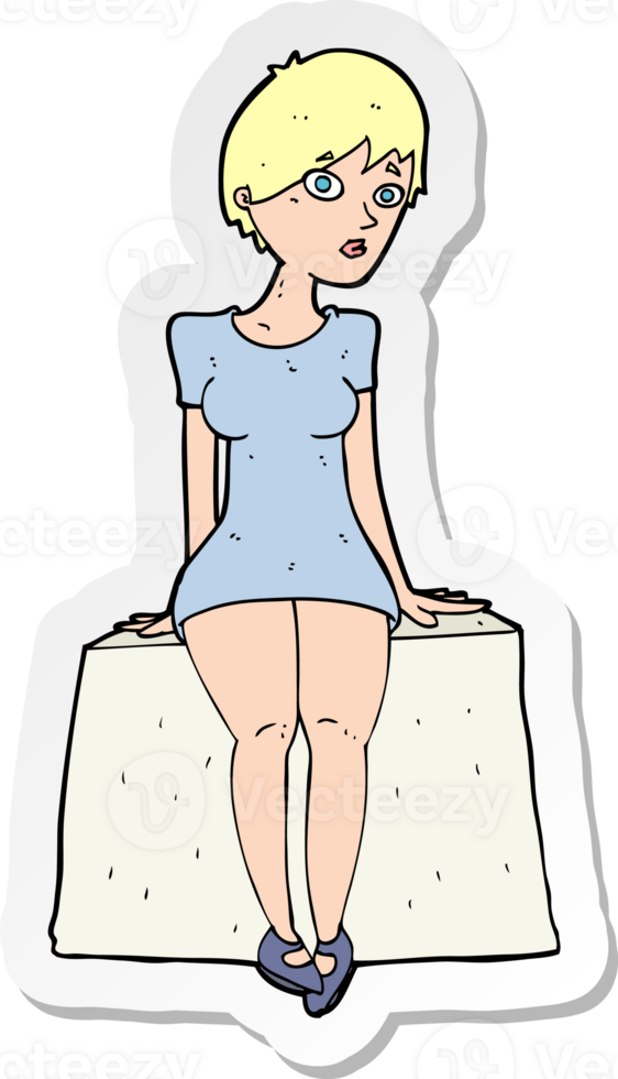 sticker of a cartoon curious woman sitting png
