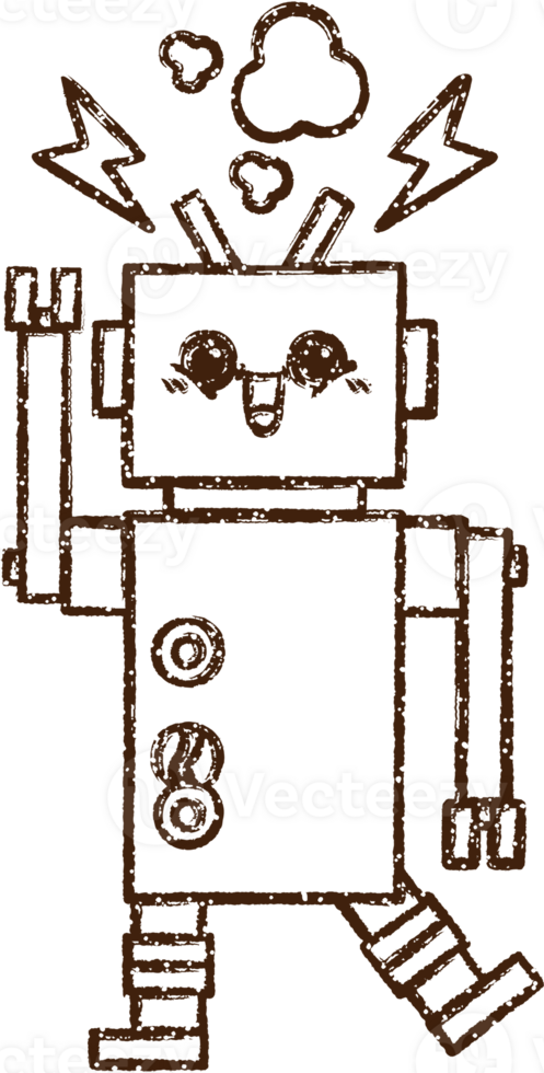 Malfunctioning Robot Charcoal Drawing png
