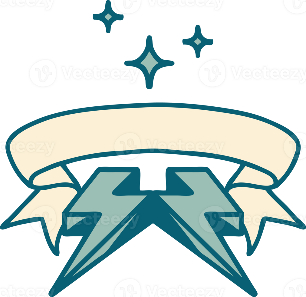 traditional tattoo with banner of lighting bolt png
