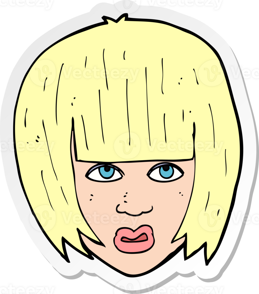 sticker of a cartoon annoyed girl with big hair png