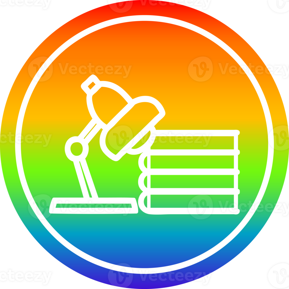 lamp and study books circular icon with rainbow gradient finish png