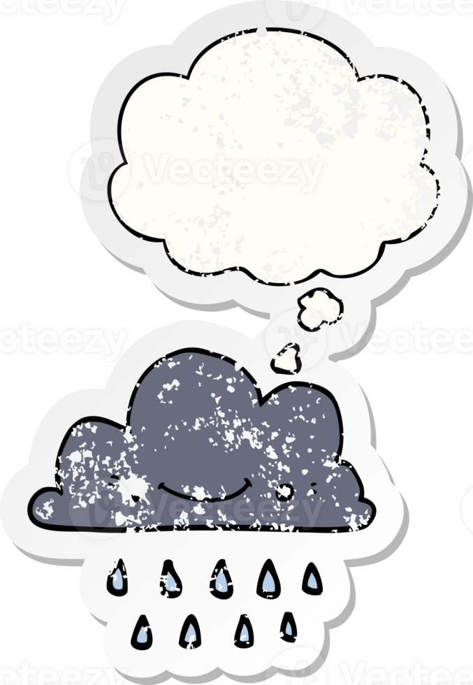 cartoon storm cloud with thought bubble as a distressed worn sticker png