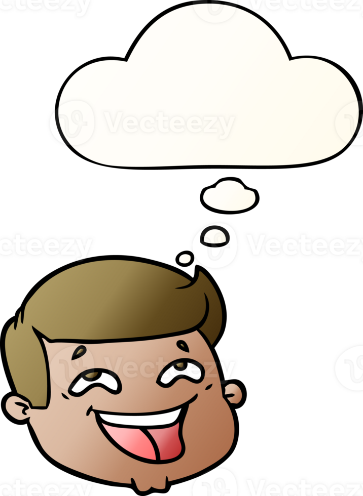 happy cartoon male face with thought bubble in smooth gradient style png
