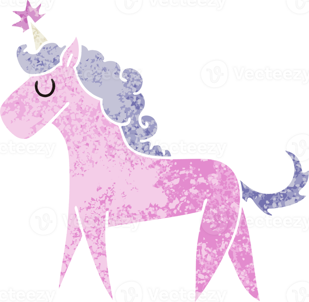 retro illustration style quirky cartoon unicorn png