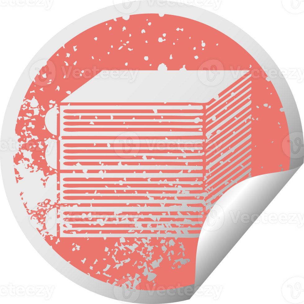 distressed circular peeling sticker symbol of a stack of books png