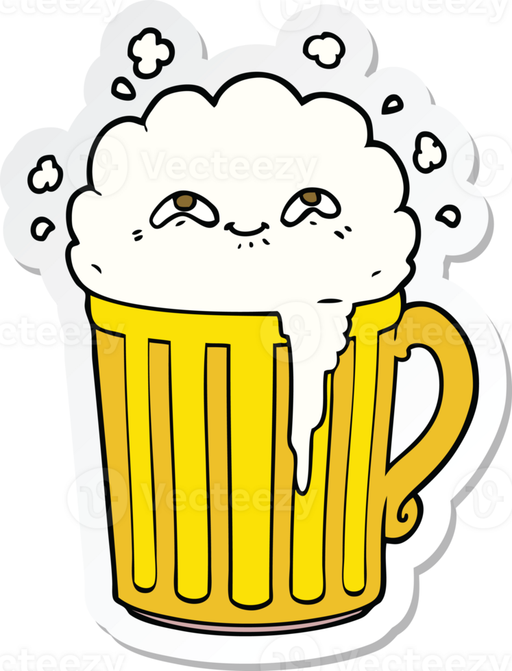 sticker of a happy cartoon mug of beer png