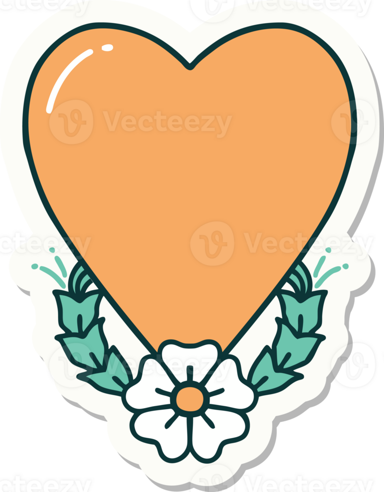 sticker of tattoo in traditional style of a heart and flower png