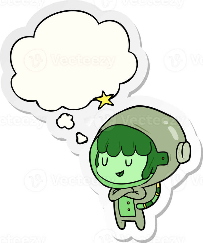 cartoon space girl with thought bubble as a printed sticker png