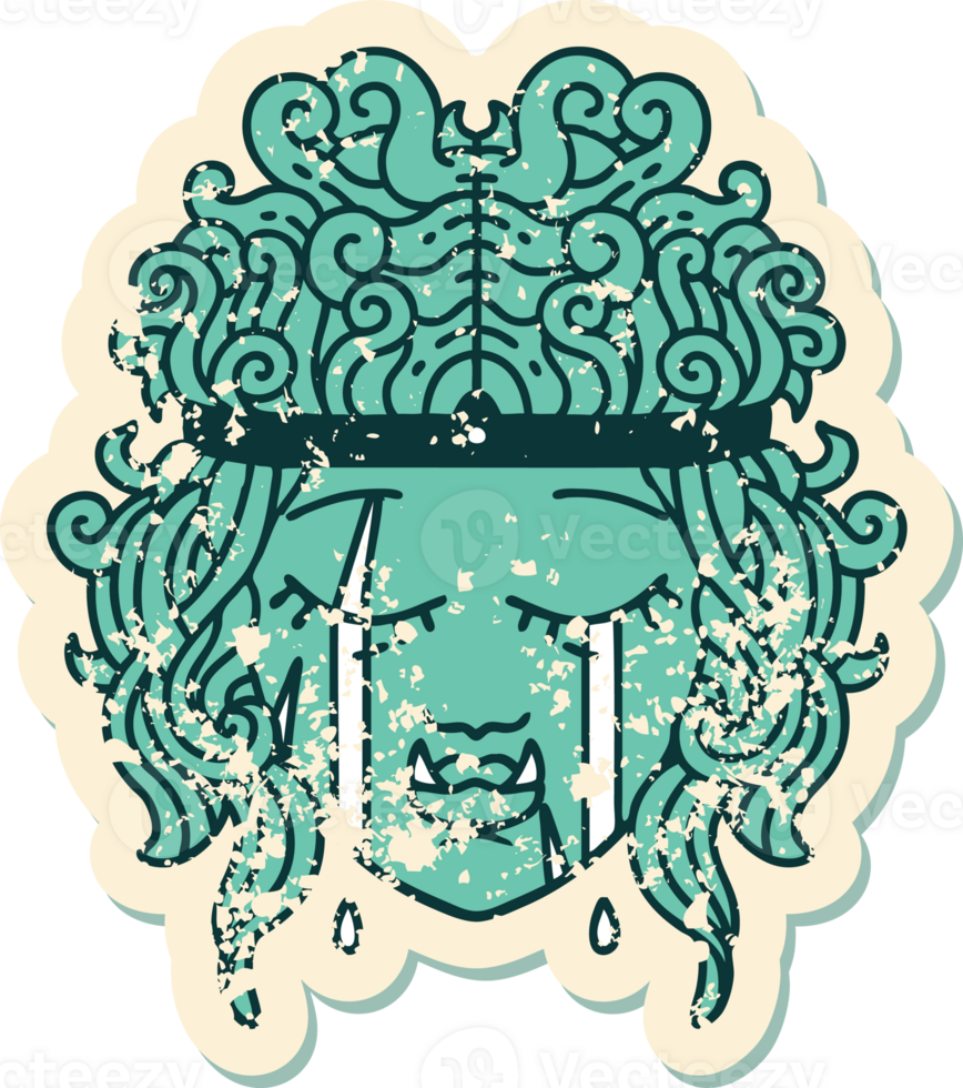 Retro Tattoo Style sad orc barbarian character face png