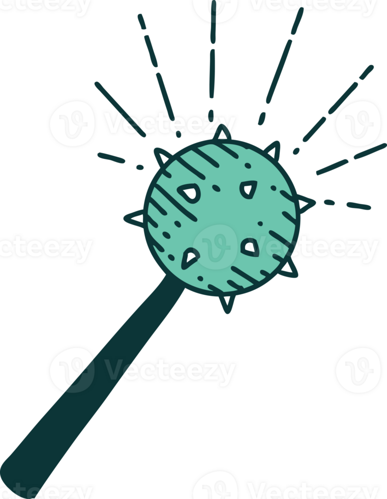 illustration of a traditional tattoo style medieval mace png