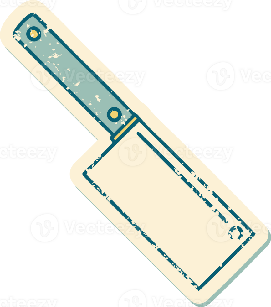 iconic distressed sticker tattoo style image of a meat cleaver png