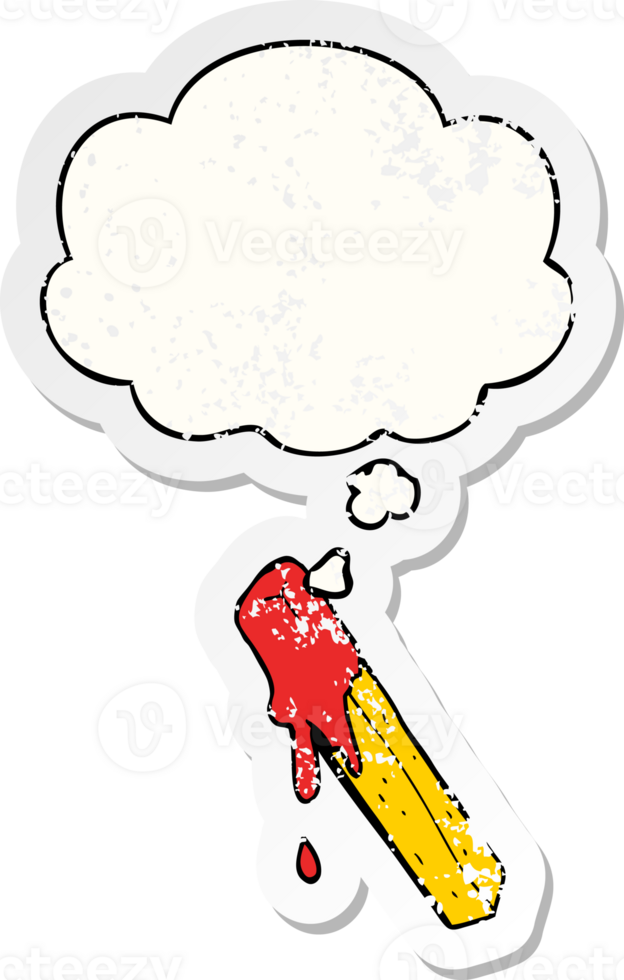 cartoon dipped fry with thought bubble as a distressed worn sticker png