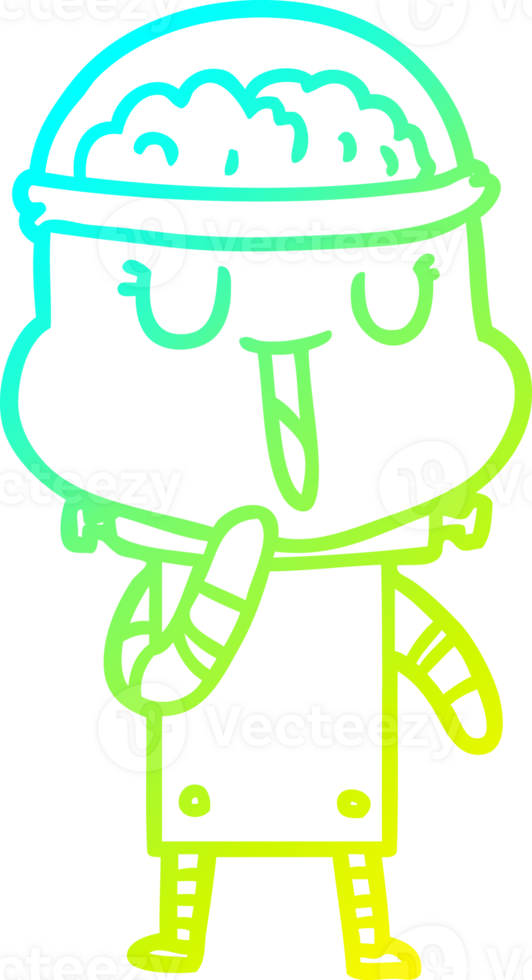 cold gradient line drawing of a happy cartoon robot png
