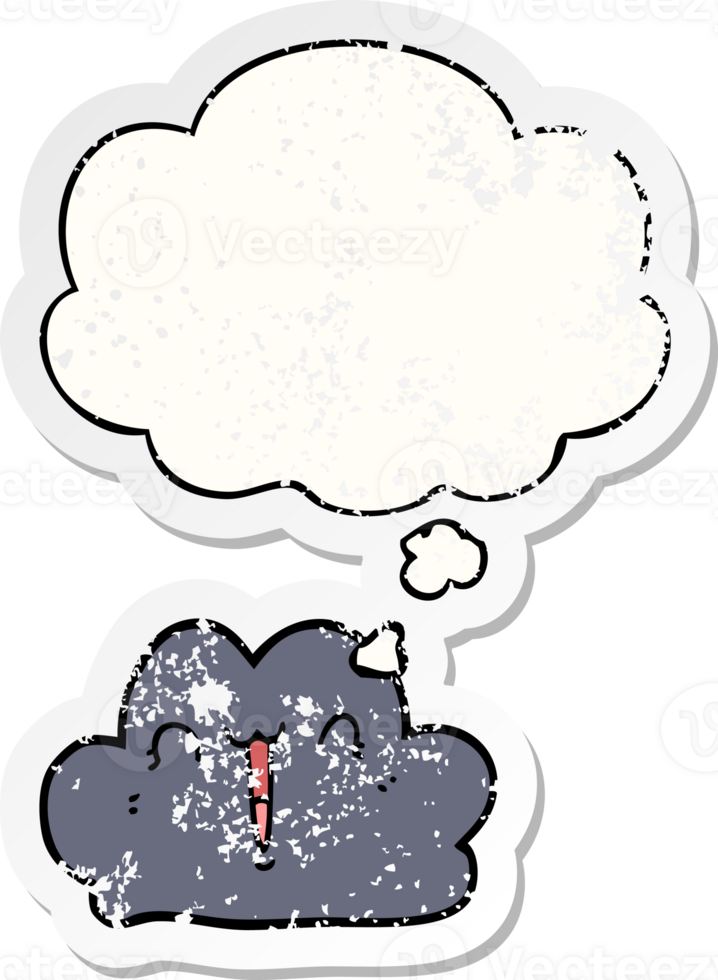 cute cartoon cloud with thought bubble as a distressed worn sticker png