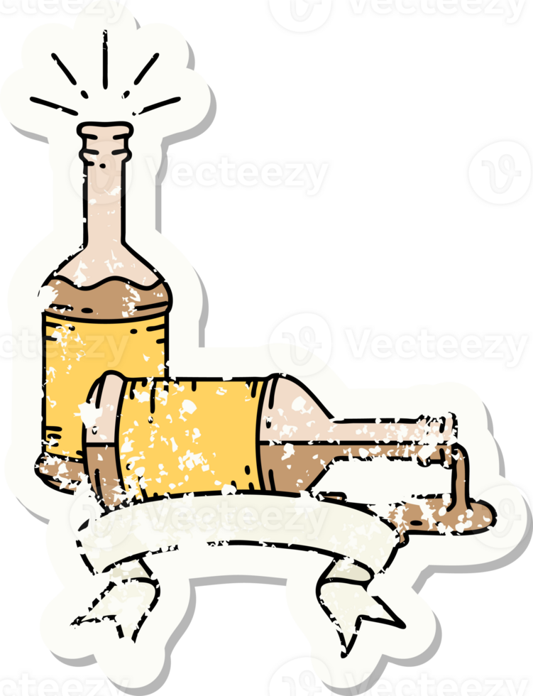 worn old sticker of a tattoo style beer bottles png