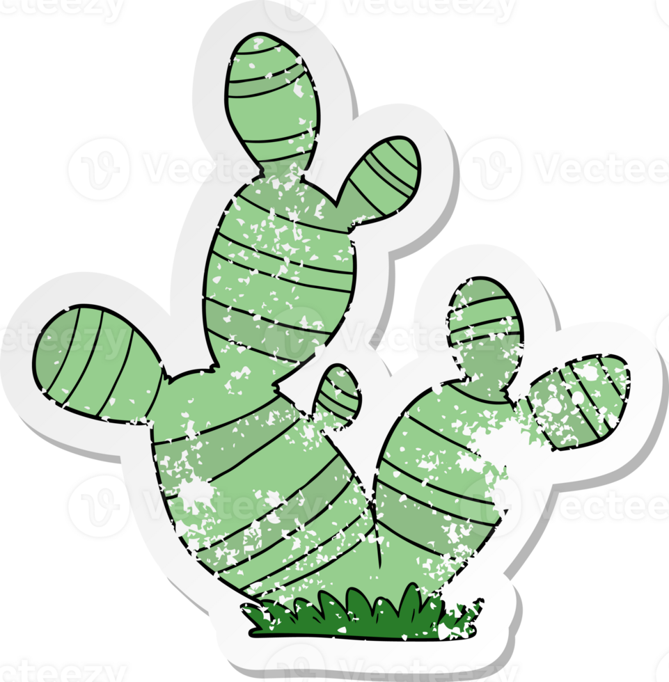 distressed sticker of a cartoon cactus png