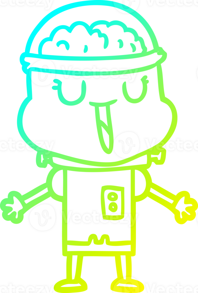 cold gradient line drawing of a happy cartoon robot png