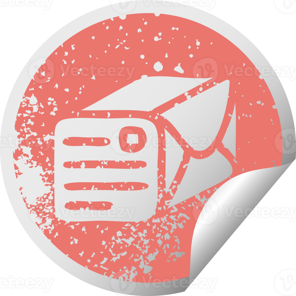 distressed circular peeling sticker symbol of a paper parcel png