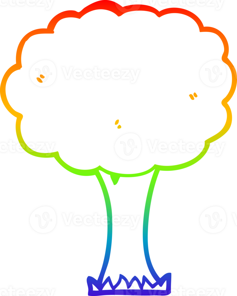 rainbow gradient line drawing of a cartoon tree png