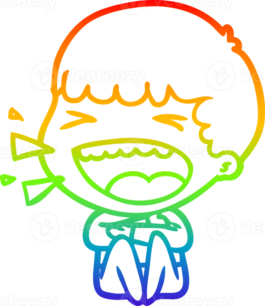 rainbow gradient line drawing of a cartoon laughing man png