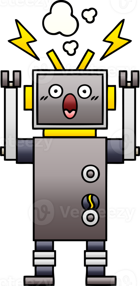 gradient shaded cartoon of a malfunctioning robot png
