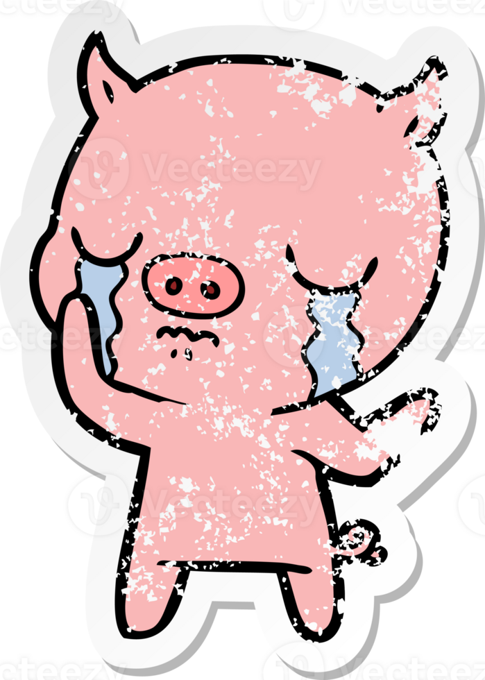 distressed sticker of a cartoon pig crying png