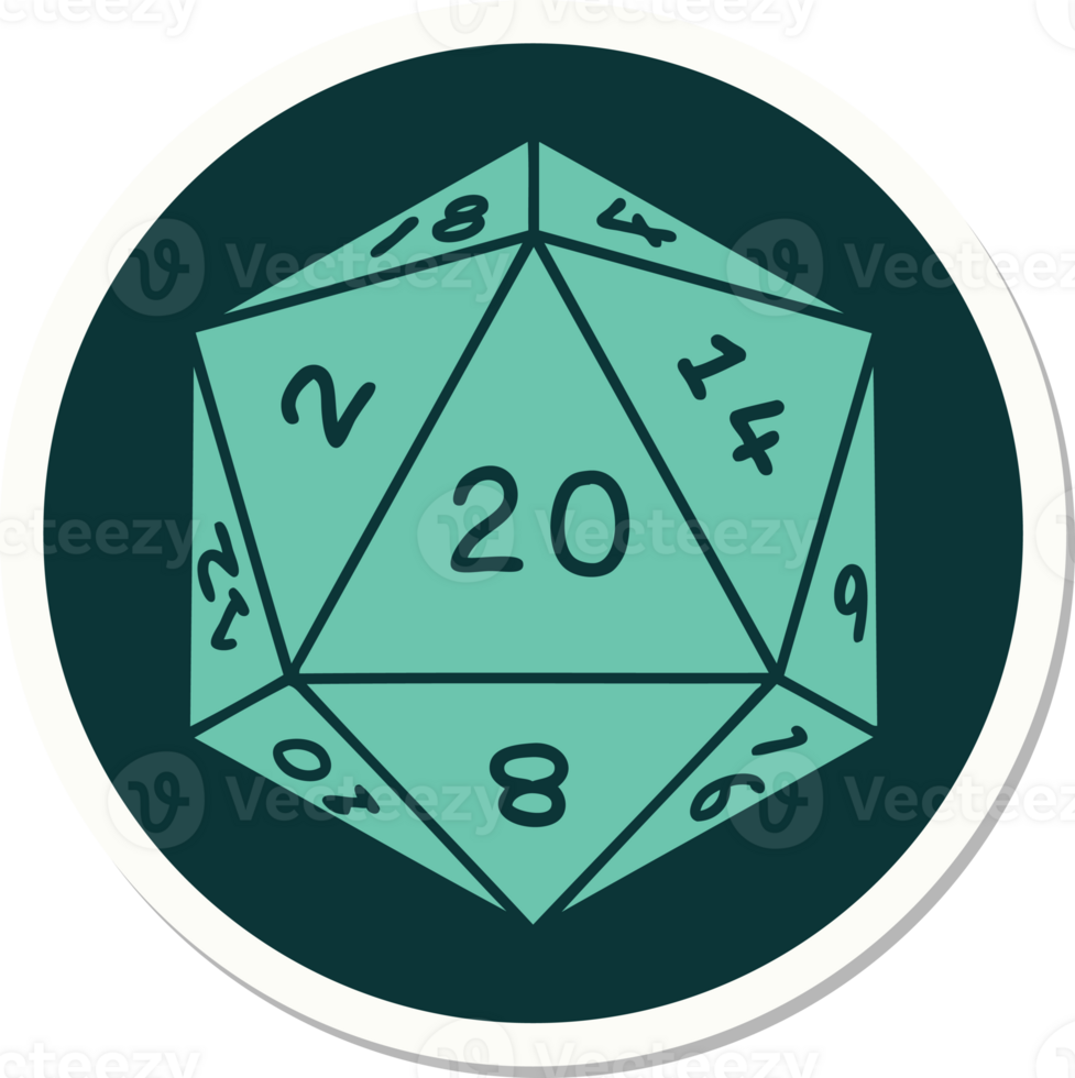 sticker of tattoo in traditional style of a d20 dice png