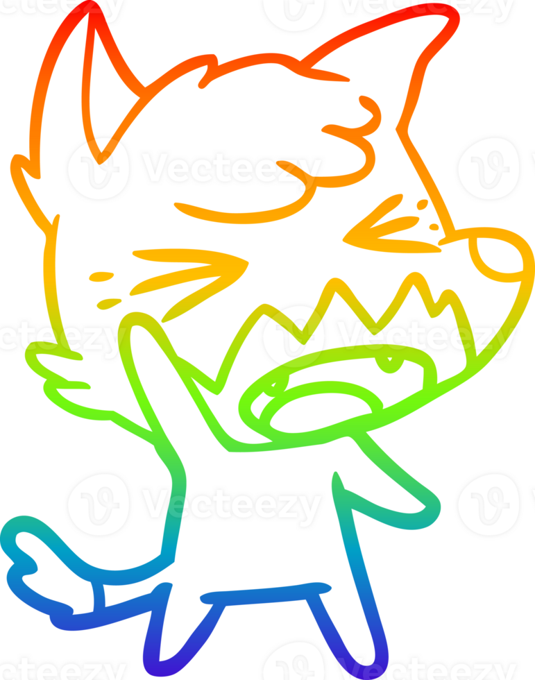 rainbow gradient line drawing of a angry cartoon fox png