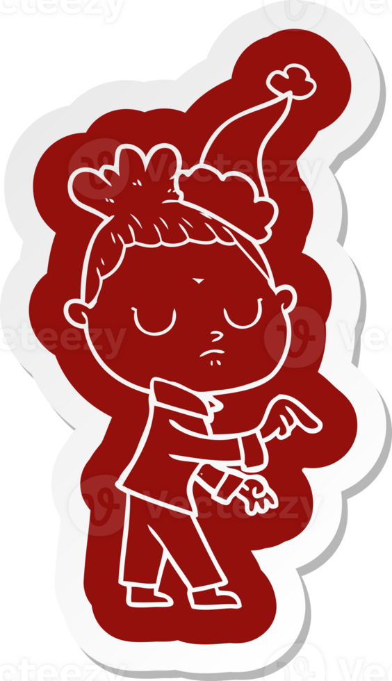 quirky cartoon icon of a calm woman wearing santa hat png