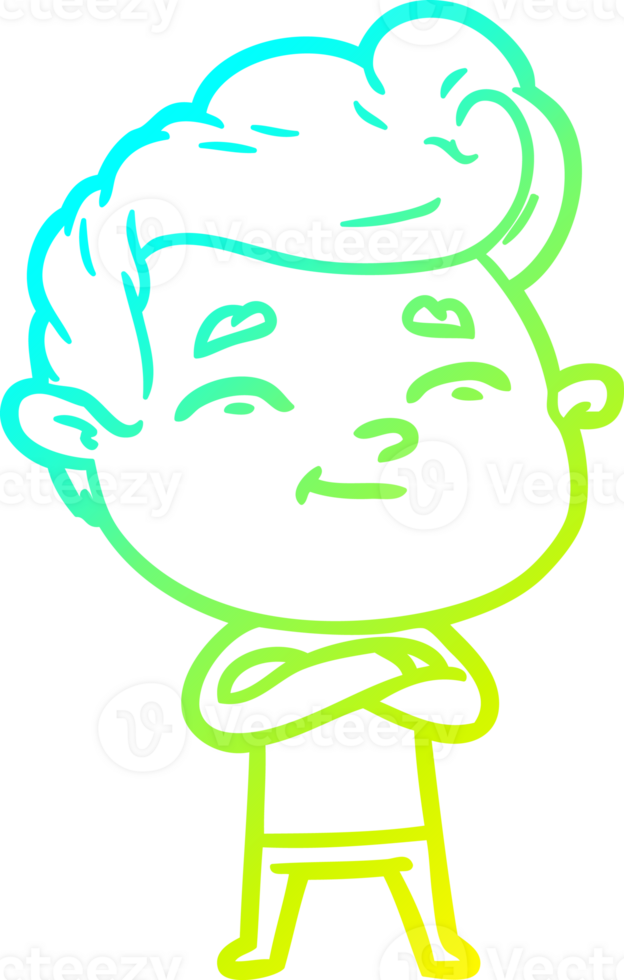 cold gradient line drawing of a happy cartoon man png