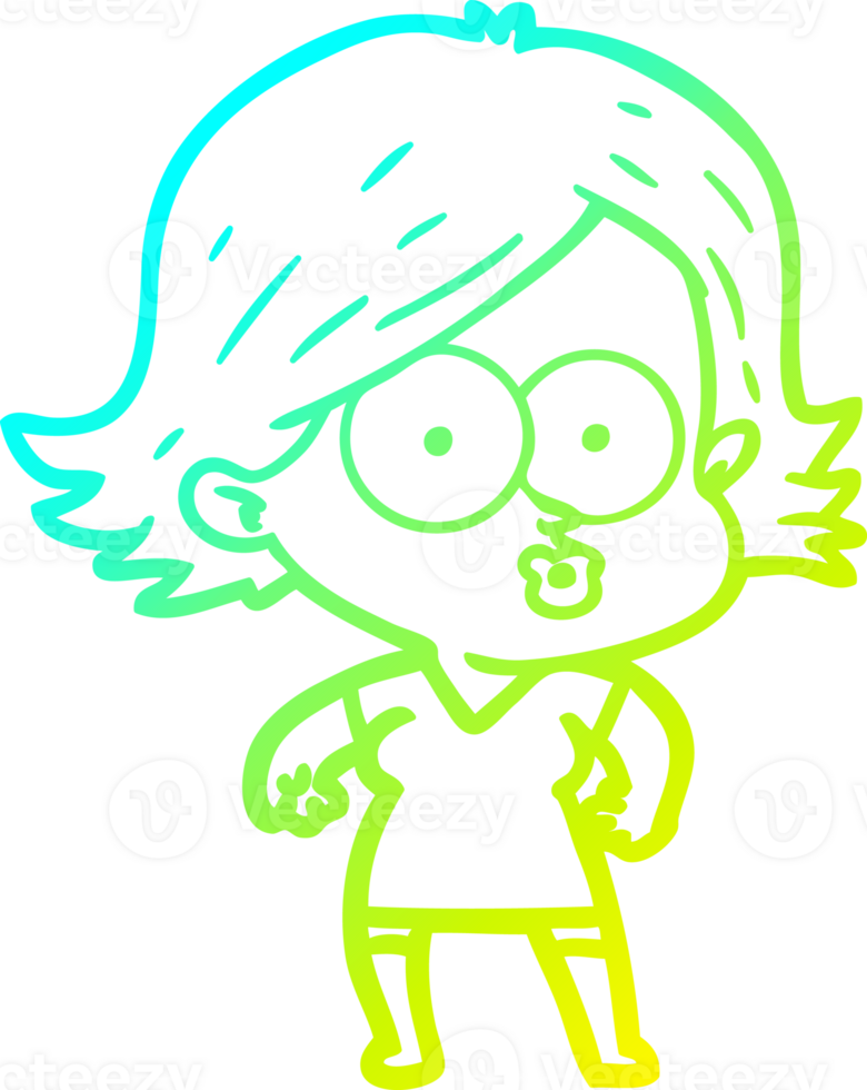 cold gradient line drawing of a cartoon girl pouting png