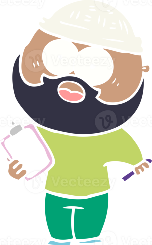 flat color style cartoon bearded man with clipboard and pen png