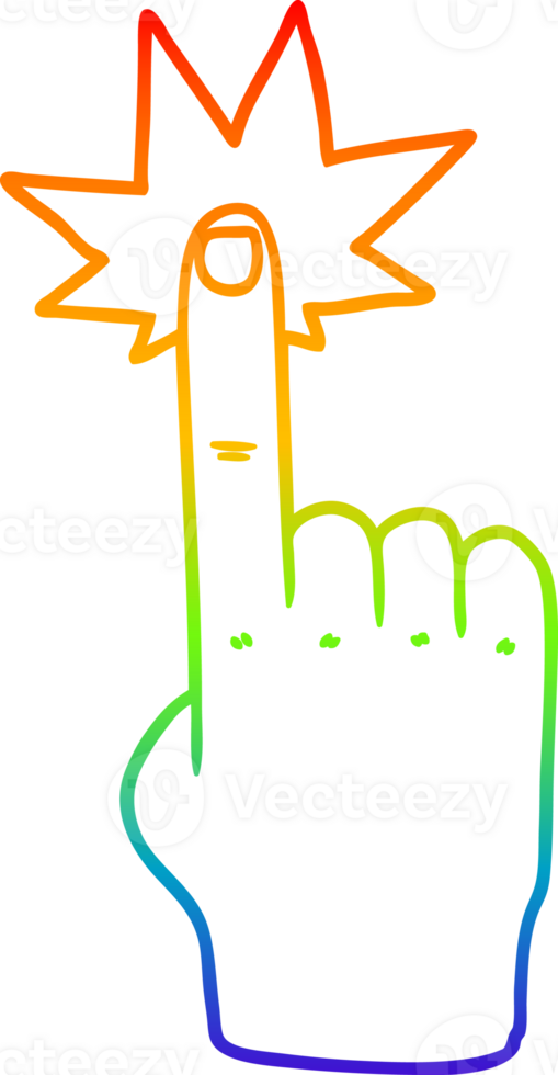 rainbow gradient line drawing of a cartoon pointing hand png