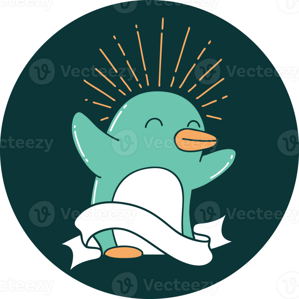 icon of a tattoo style happy penguin png
