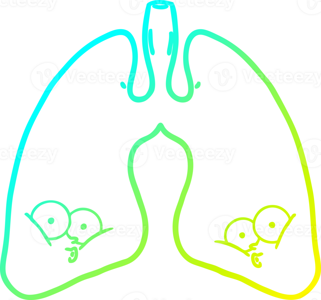 cold gradient line drawing of a cartoon lungs png