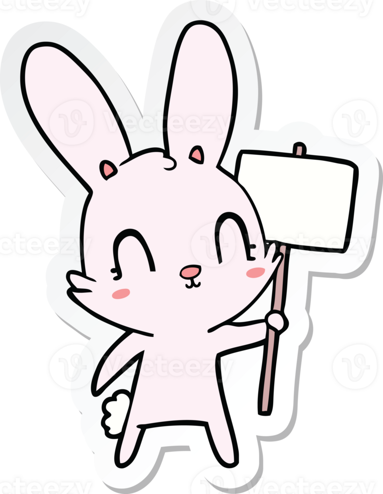 sticker of a cute cartoon rabbit with sign png
