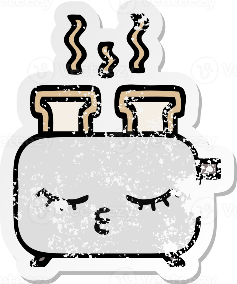 distressed sticker of a cute cartoon of a toaster png