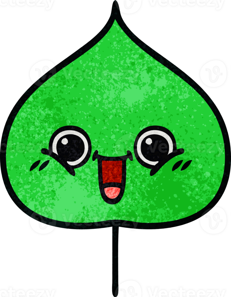 retro grunge texture cartoon of a expressional leaf png