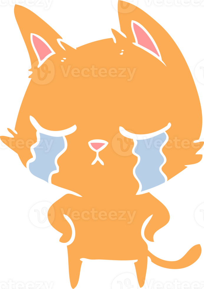 crying flat color style cartoon cat png