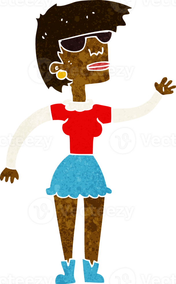 cartoon woman in spectacles waving png
