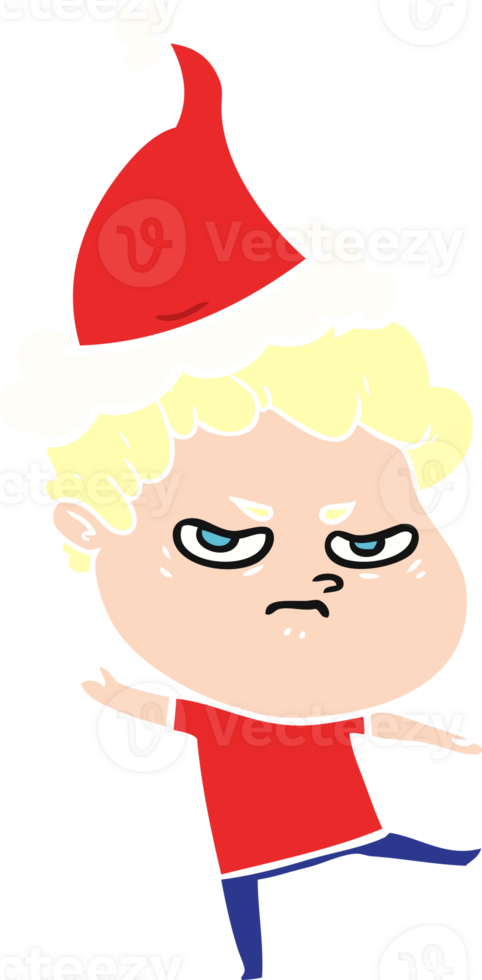 hand drawn flat color illustration of a angry man wearing santa hat png