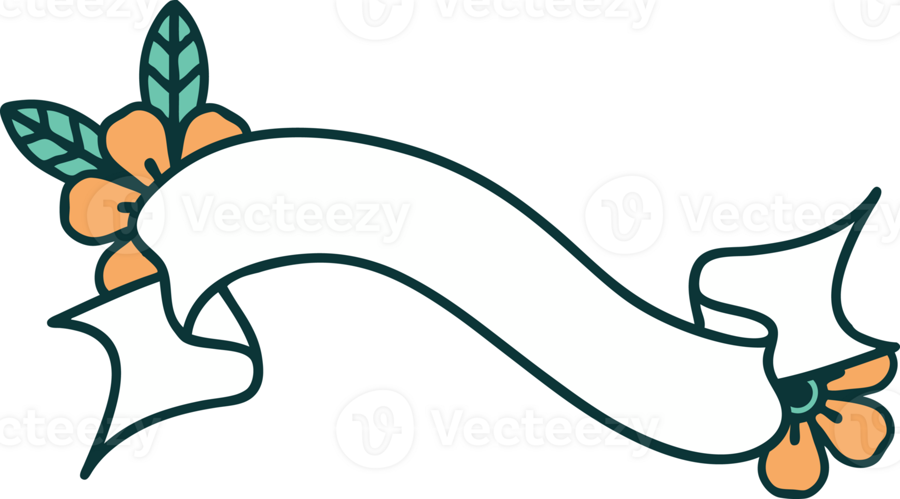 iconic tattoo style image of a banner and flowers png