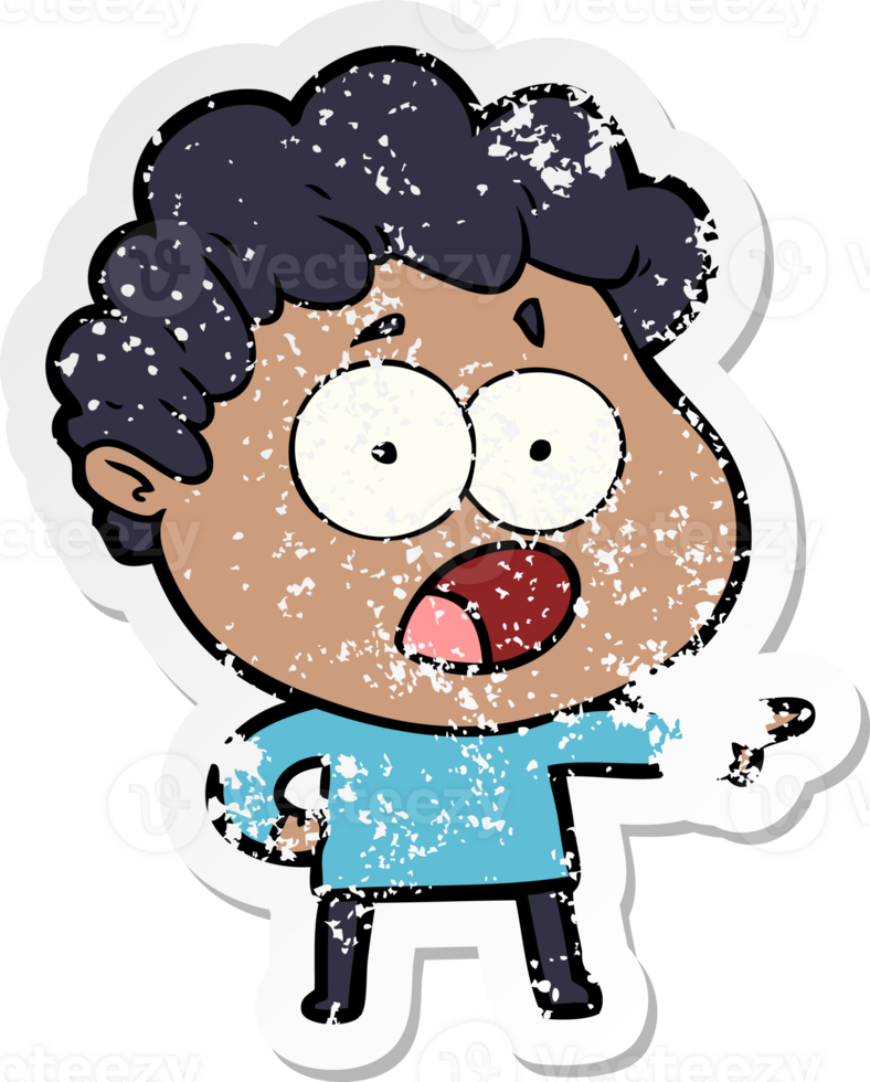 distressed sticker of a cartoon man gasping in surprise png