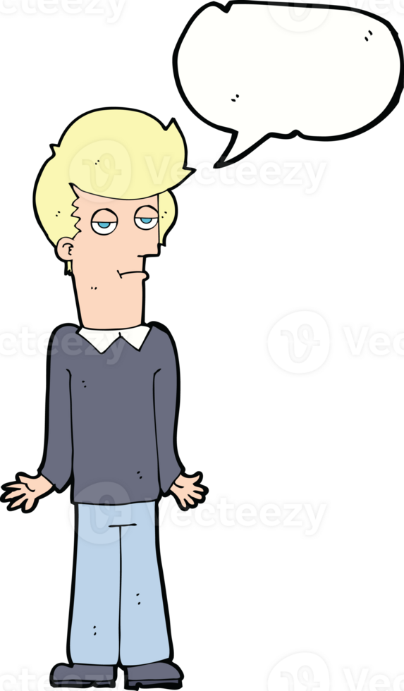 cartoon bored man shrugging shoulders with speech bubble png