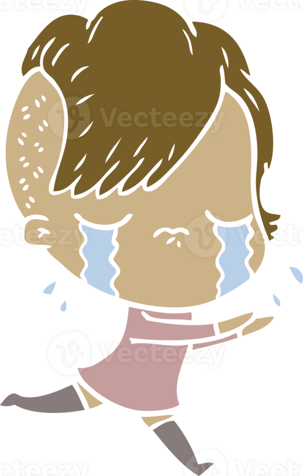 flat color style cartoon crying girl running away png