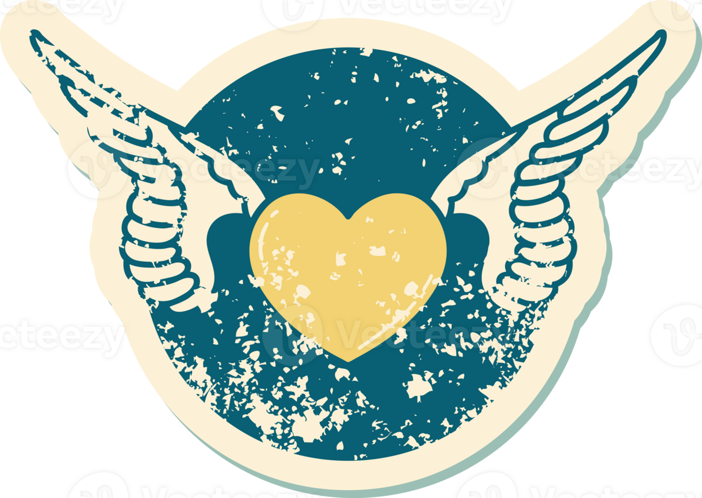 iconic distressed sticker tattoo style image of a heart with wings png