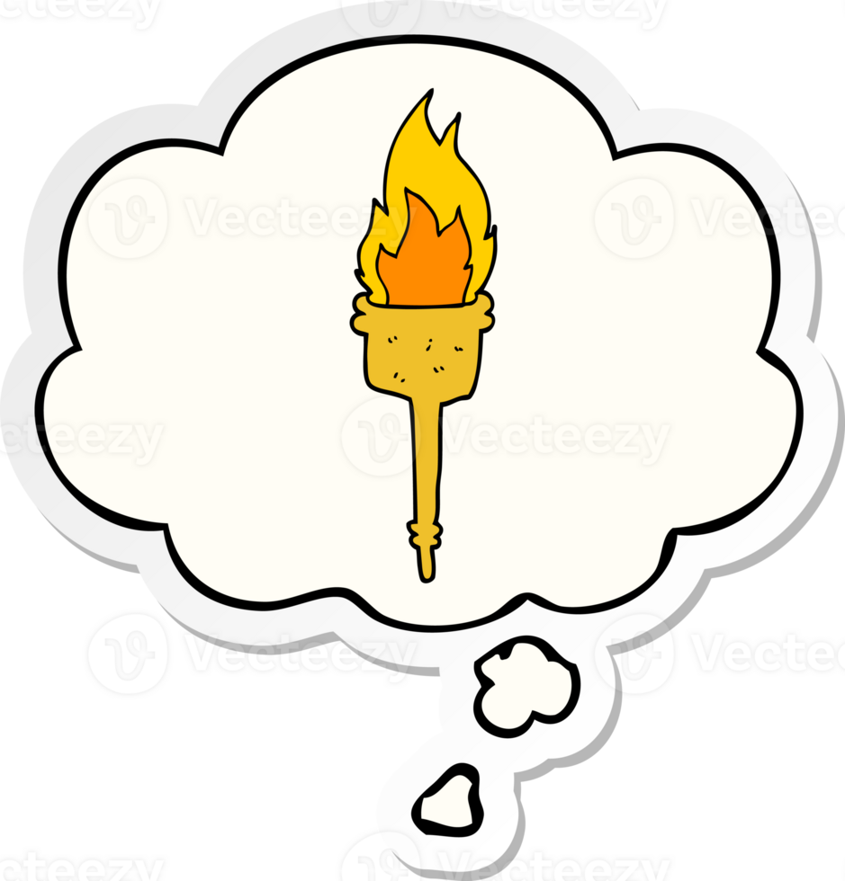 cartoon flaming torch with thought bubble as a printed sticker png